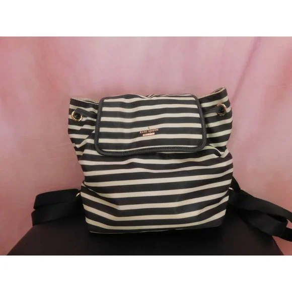 Kate Spade Black White Stripe Nylon Molly Backpack and Striped Wallet - Picture 3 of 15